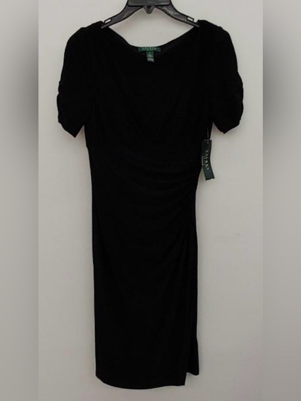 Ralph Lauren Black Midi Dress with Draped Front